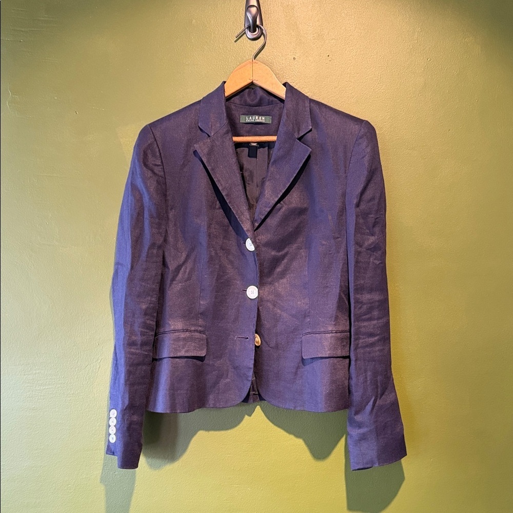 Vintage Ralph Lauren Women's Linen Navy Blazer